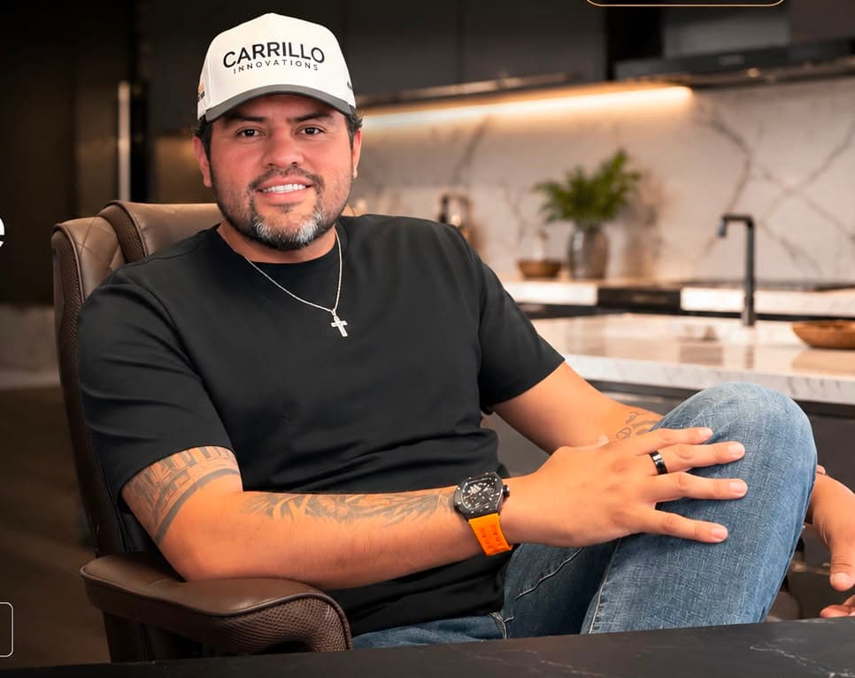 Miguel Carrillo, founder and CEO of Carrillo Innovations, in a luxury Las Vegas kitchen with quartz countertops
